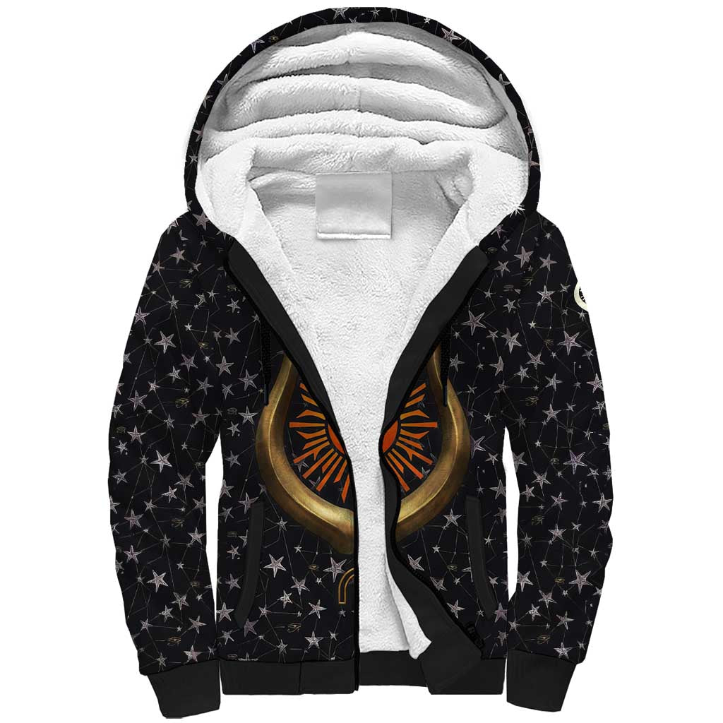 Hesat Solar Horn Symbol Sherpa Hoodie Egyptian Cosmic Cow in Starry Milky Way