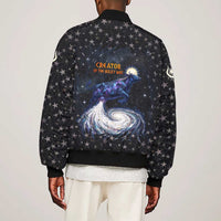 Hesat Solar Horn Symbol Sleeve Zip Bomber Jacket Egyptian Cosmic Cow in Starry Milky Way