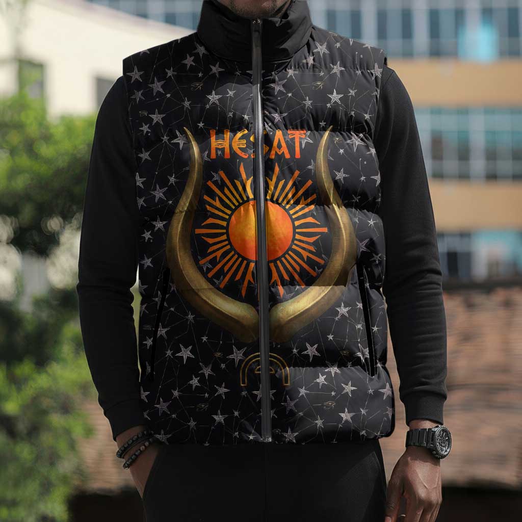 Hesat Solar Horn Symbol Sleeveless Puffer Jacket Egyptian Cosmic Cow in Starry Milky Way