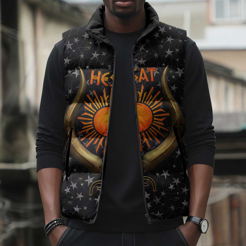 Hesat Solar Horn Symbol Sleeveless Puffer Jacket Egyptian Cosmic Cow in Starry Milky Way