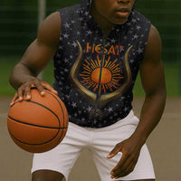 Hesat Solar Horn Symbol Sleeveless Zip Hoodie Egyptian Cosmic Cow in Starry Milky Way