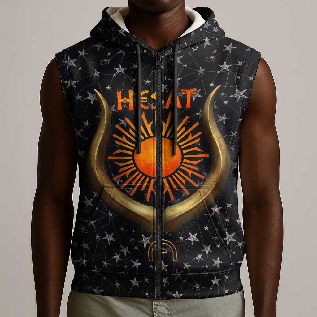 Hesat Solar Horn Symbol Sleeveless Zip Hoodie Egyptian Cosmic Cow in Starry Milky Way