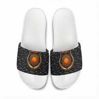 Hesat Solar Horn Symbol Slide Sandals Egyptian Cosmic Cow in Starry Milky Way