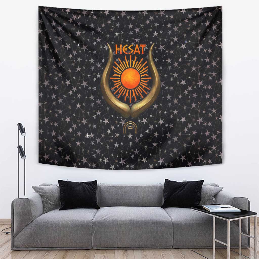 Hesat Solar Horn Symbol Tapestry Egyptian Cosmic Cow in Starry Milky Way