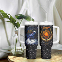 Hesat Solar Horn Symbol Tumbler With Handle Egyptian Cosmic Cow in Starry Milky Way