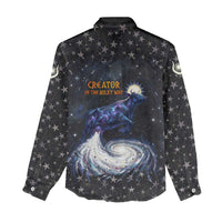 Hesat Solar Horn Symbol Women Casual Shirt Egyptian Cosmic Cow in Starry Milky Way