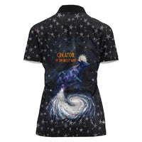 Hesat Solar Horn Symbol Women Polo Shirt Egyptian Cosmic Cow in Starry Milky Way