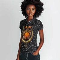 Hesat Solar Horn Symbol Women Polo Shirt Egyptian Cosmic Cow in Starry Milky Way