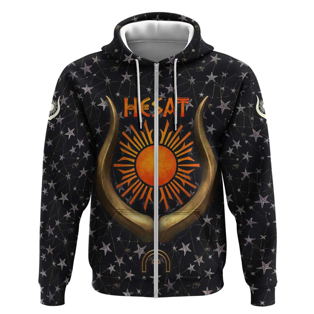 Hesat Solar Horn Symbol Zip Hoodie Egyptian Cosmic Cow in Starry Milky Way