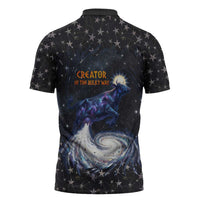 Hesat Solar Horn Symbol Zipper Polo Shirt Egyptian Cosmic Cow in Starry Milky Way