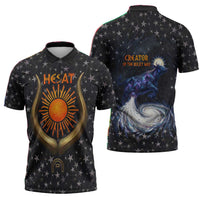 Hesat Solar Horn Symbol Zipper Polo Shirt Egyptian Cosmic Cow in Starry Milky Way