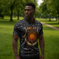 Hesat Solar Horn Symbol Zipper Polo Shirt Egyptian Cosmic Cow in Starry Milky Way