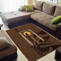 Imenet Sunlit Temple Columns Area Rug with Ancient Egyptian Offering Scene