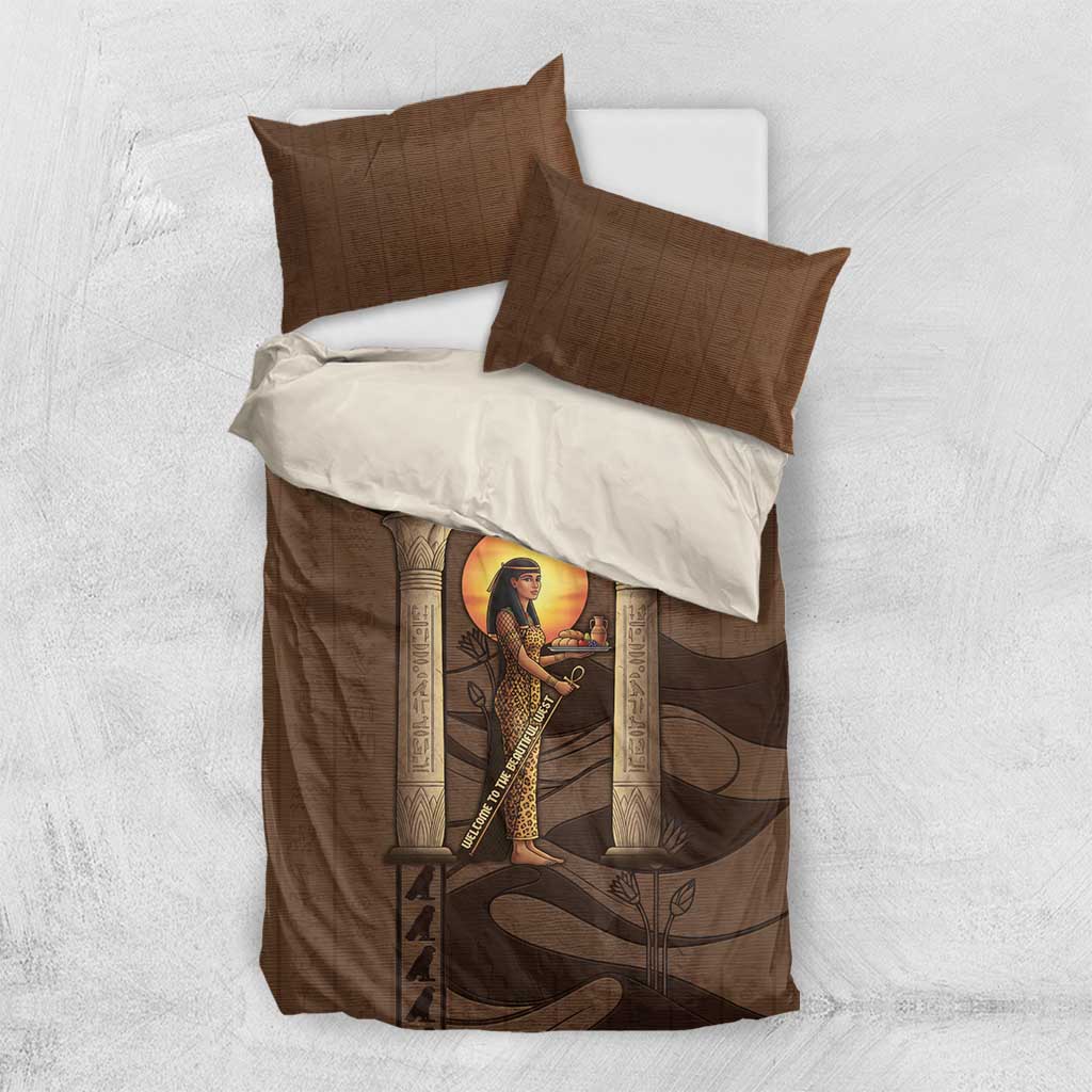 Imenet Sunlit Temple Columns Bedding Set with Ancient Egyptian Offering Scene