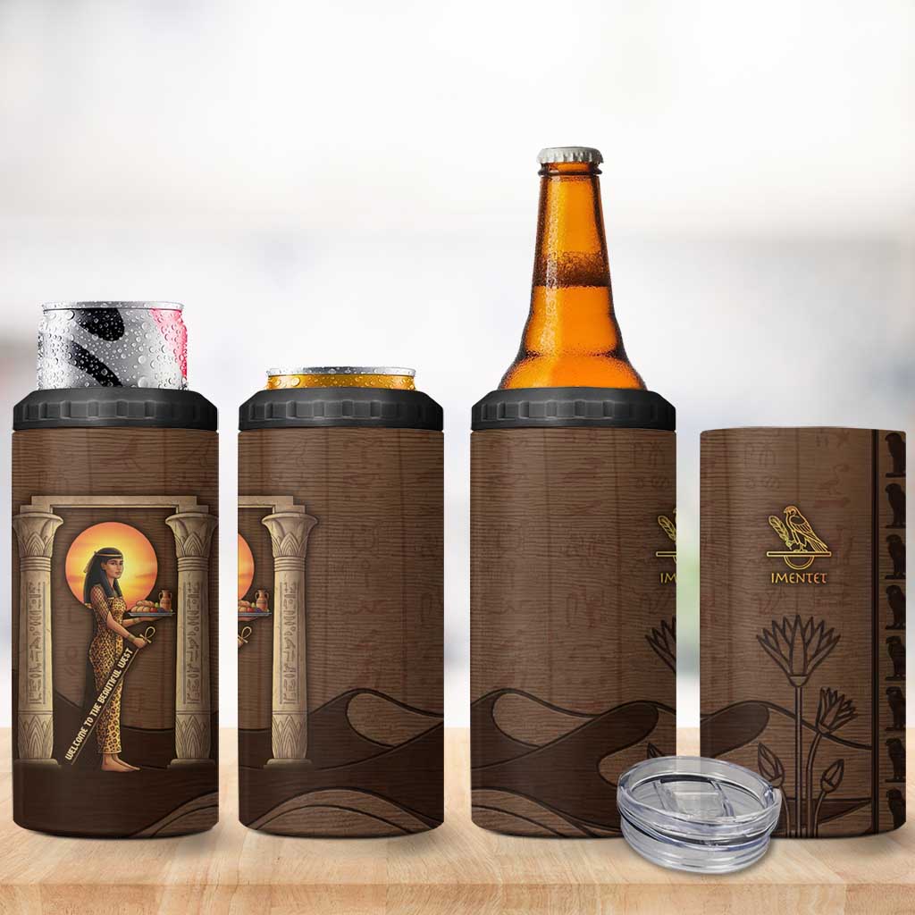 Imenet Sunlit Temple Columns 4 in 1 Can Cooler Tumbler with Ancient Egyptian Offering Scene
