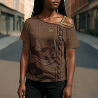 Imenet Sunlit Temple Columns Cross Shoulder Shirt with Ancient Egyptian Offering Scene