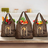 Imenet Sunlit Temple Columns Grocery Bag with Ancient Egyptian Offering Scene