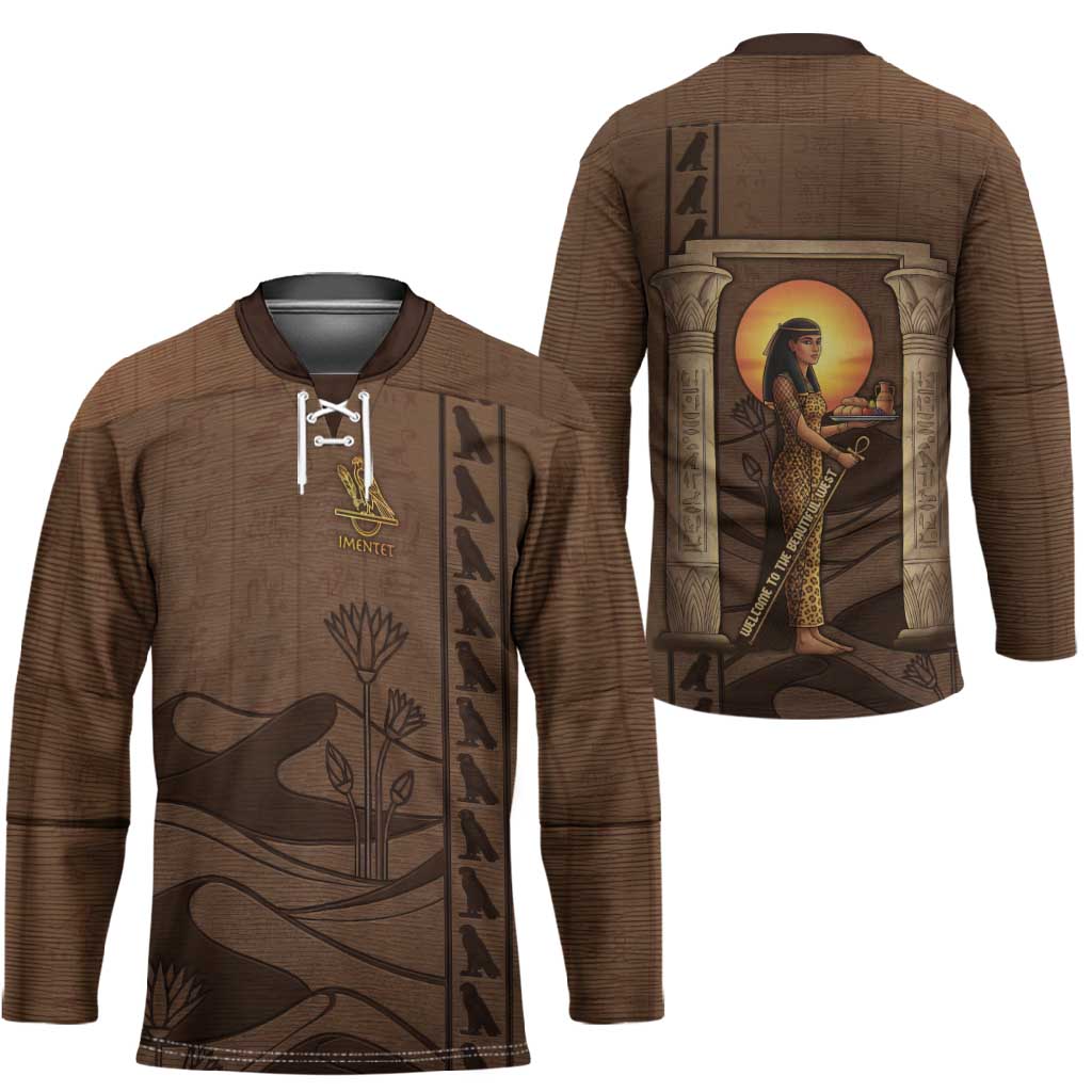 Imenet Sunlit Temple Columns Hockey Jersey with Ancient Egyptian Offering Scene
