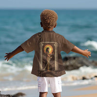Imenet Sunlit Temple Columns Kid Hawaiian Shirt with Ancient Egyptian Offering Scene