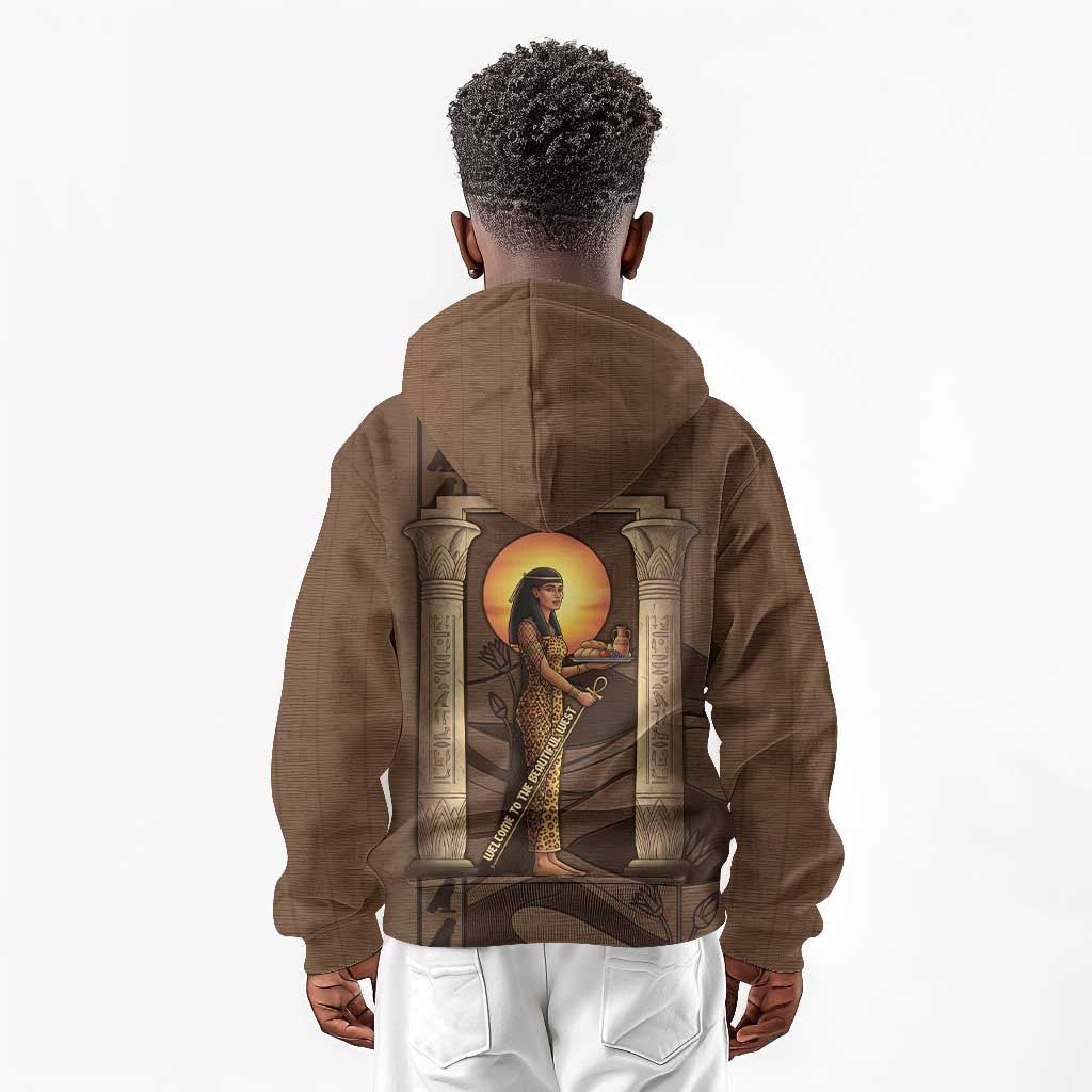 Imenet Sunlit Temple Columns Kid Hoodie with Ancient Egyptian Offering Scene