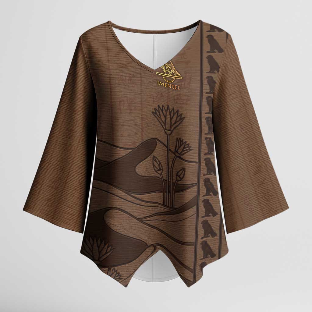 Imenet Sunlit Temple Columns Kimono Sleeve Blouse with Ancient Egyptian Offering Scene