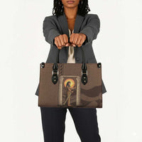 Imenet Sunlit Temple Columns Leather Bag with Ancient Egyptian Offering Scene