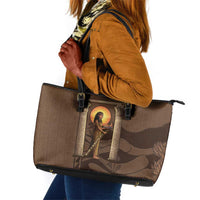 Imenet Sunlit Temple Columns Leather Tote Bag with Ancient Egyptian Offering Scene