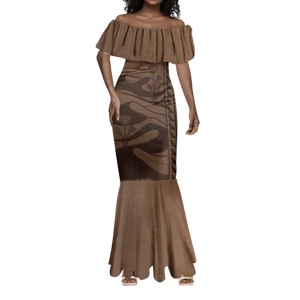 Imenet Sunlit Temple Columns Mermaid Dress with Ancient Egyptian Offering Scene