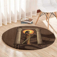 Imenet Sunlit Temple Columns Round Carpet with Ancient Egyptian Offering Scene