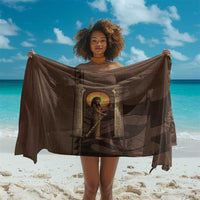 Imenet Sunlit Temple Columns Sarong with Ancient Egyptian Offering Scene