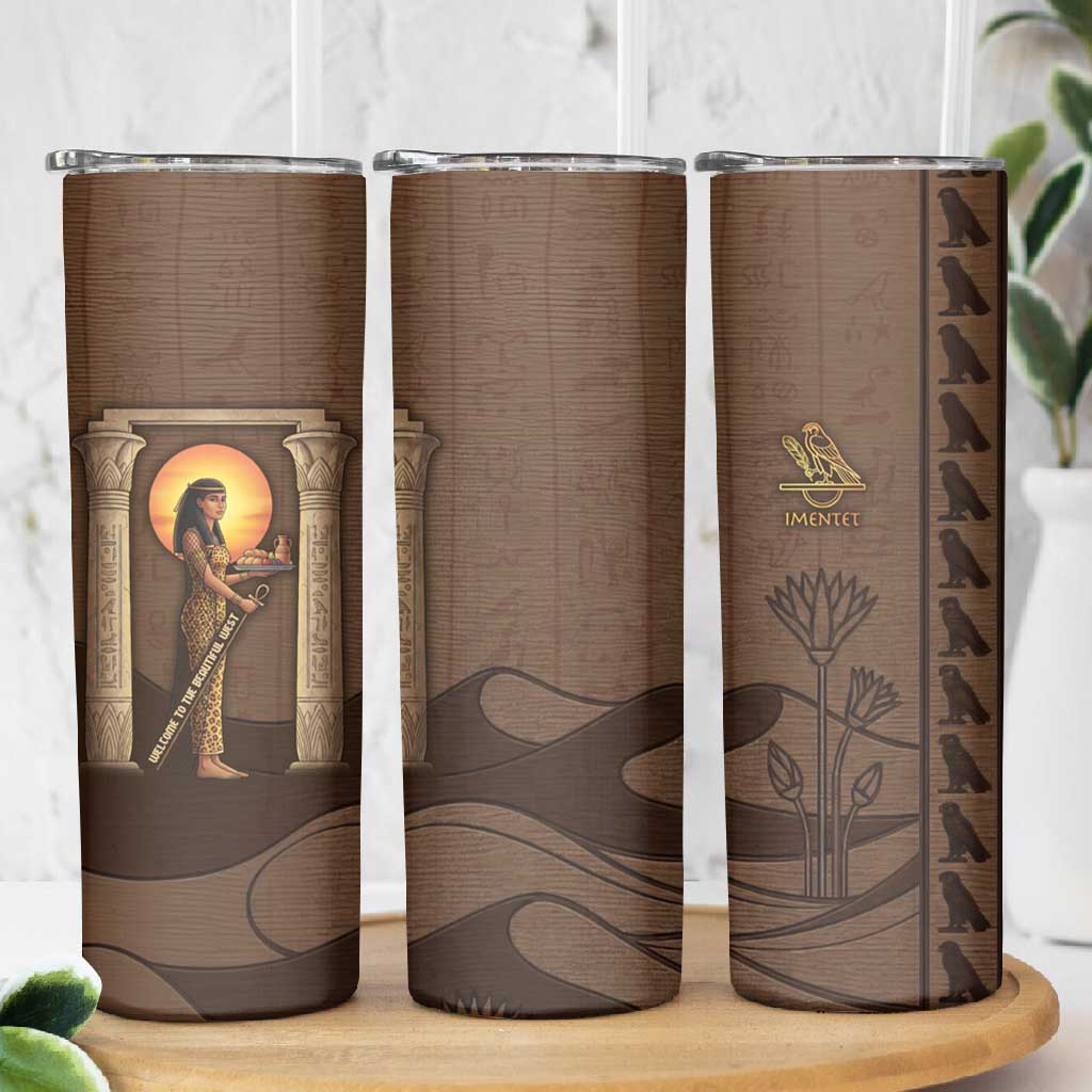 Imenet Sunlit Temple Columns Skinny Tumbler with Ancient Egyptian Offering Scene
