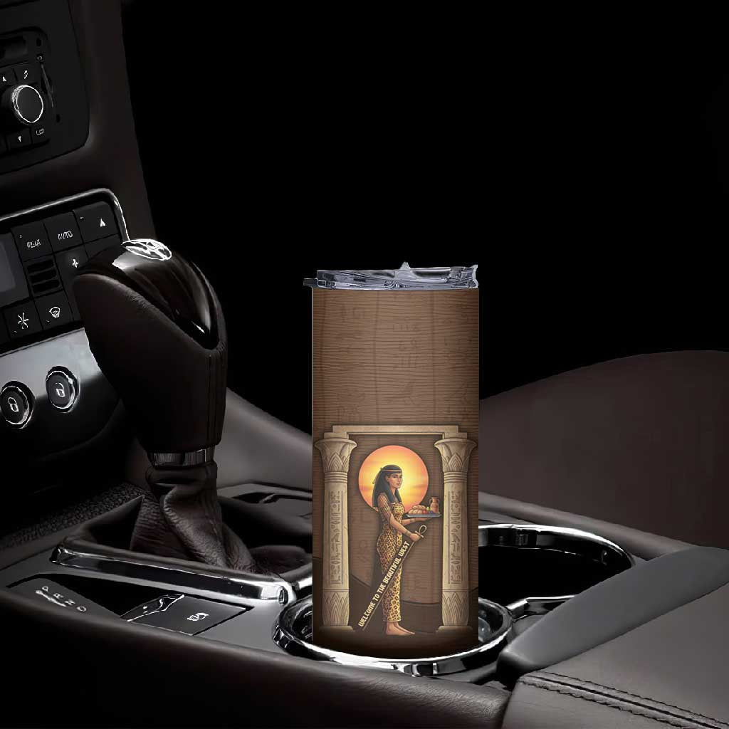 Imenet Sunlit Temple Columns Skinny Tumbler with Ancient Egyptian Offering Scene