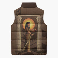 Imenet Sunlit Temple Columns Sleeveless Puffer Jacket with Ancient Egyptian Offering Scene