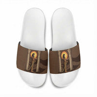Imenet Sunlit Temple Columns Slide Sandals with Ancient Egyptian Offering Scene