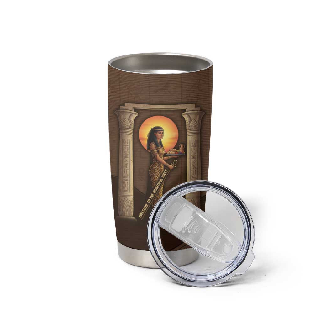 Imenet Sunlit Temple Columns Tumbler Cup with Ancient Egyptian Offering Scene