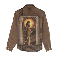 Imenet Sunlit Temple Columns Women Casual Shirt with Ancient Egyptian Offering Scene