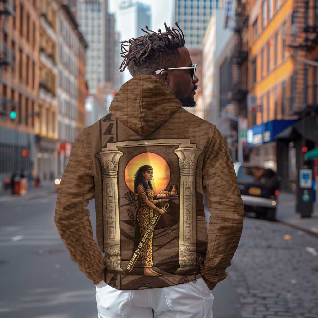 Imenet Sunlit Temple Columns Zip Hoodie with Ancient Egyptian Offering Scene