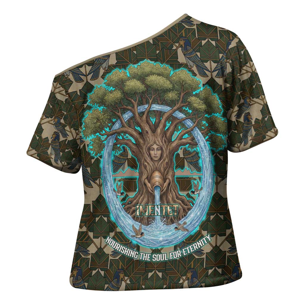 Imentet Egyptian Cross Shoulder Shirt with Eye of Horus and Eternal Tree in Afterlife