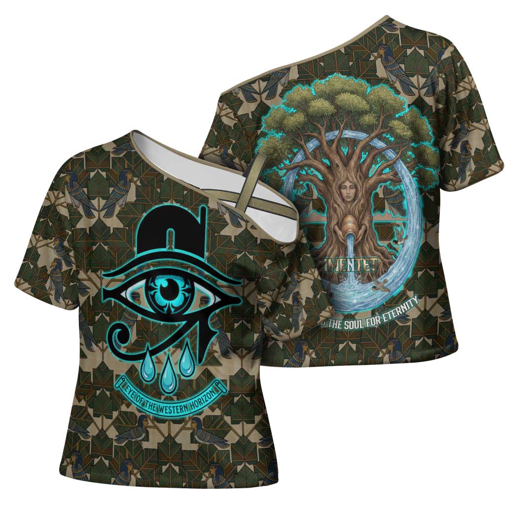 Imentet Egyptian Cross Shoulder Shirt with Eye of Horus and Eternal Tree in Afterlife