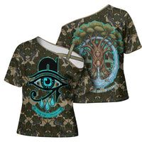Imentet Egyptian Cross Shoulder Shirt with Eye of Horus and Eternal Tree in Afterlife