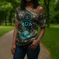 Imentet Egyptian Cross Shoulder Shirt with Eye of Horus and Eternal Tree in Afterlife