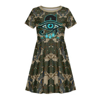 Imentet Egyptian Kid Short Sleeve Dress with Eye of Horus and Eternal Tree in Afterlife
