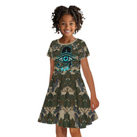 Imentet Egyptian Kid Short Sleeve Dress with Eye of Horus and Eternal Tree in Afterlife