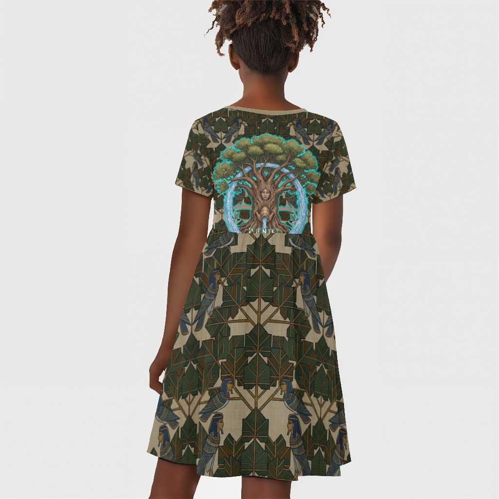 Imentet Egyptian Kid Short Sleeve Dress with Eye of Horus and Eternal Tree in Afterlife