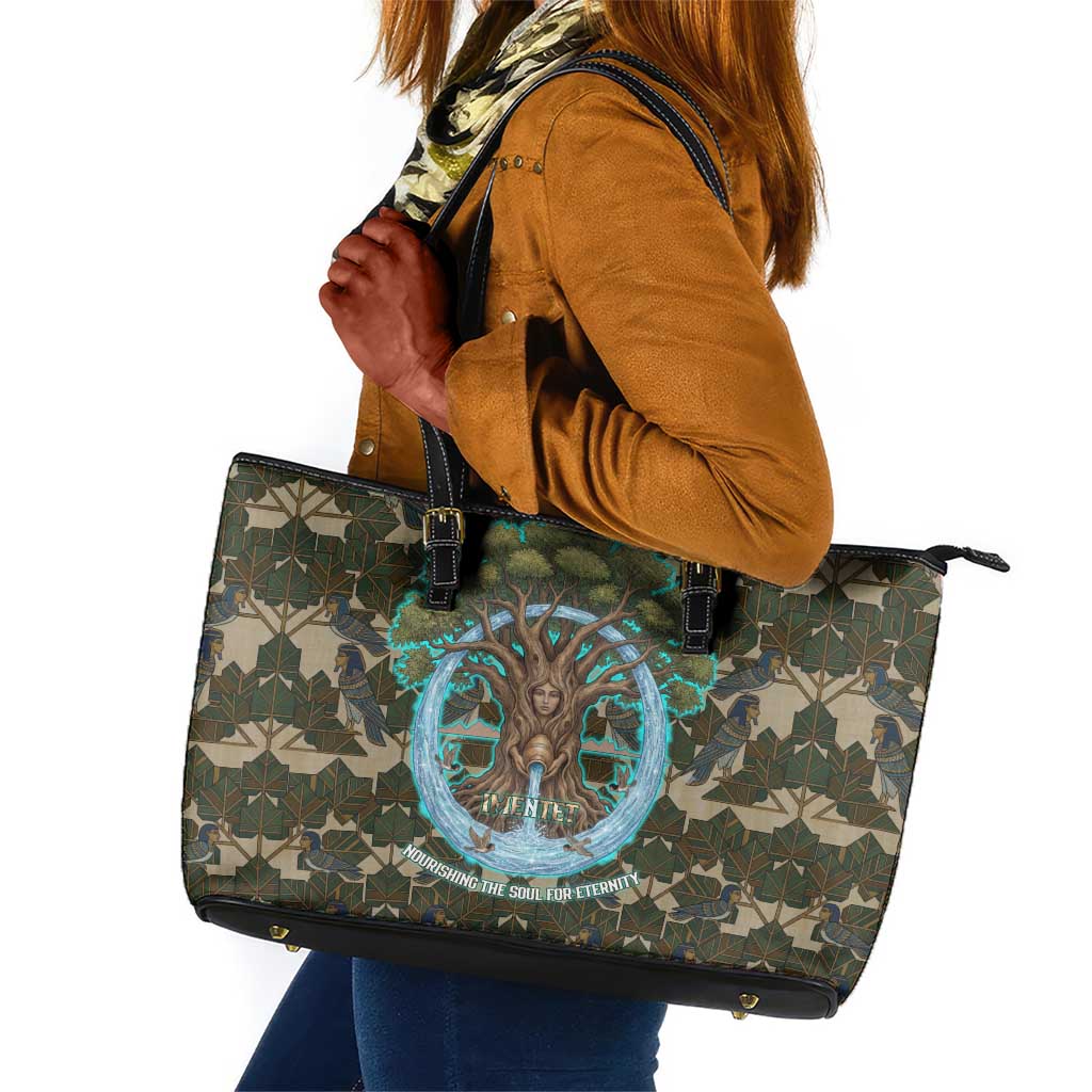 Imentet Egyptian Leather Tote Bag with Eye of Horus and Eternal Tree in Afterlife