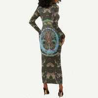 Imentet Egyptian Long Sleeve Bodycon Dress with Eye of Horus and Eternal Tree in Afterlife