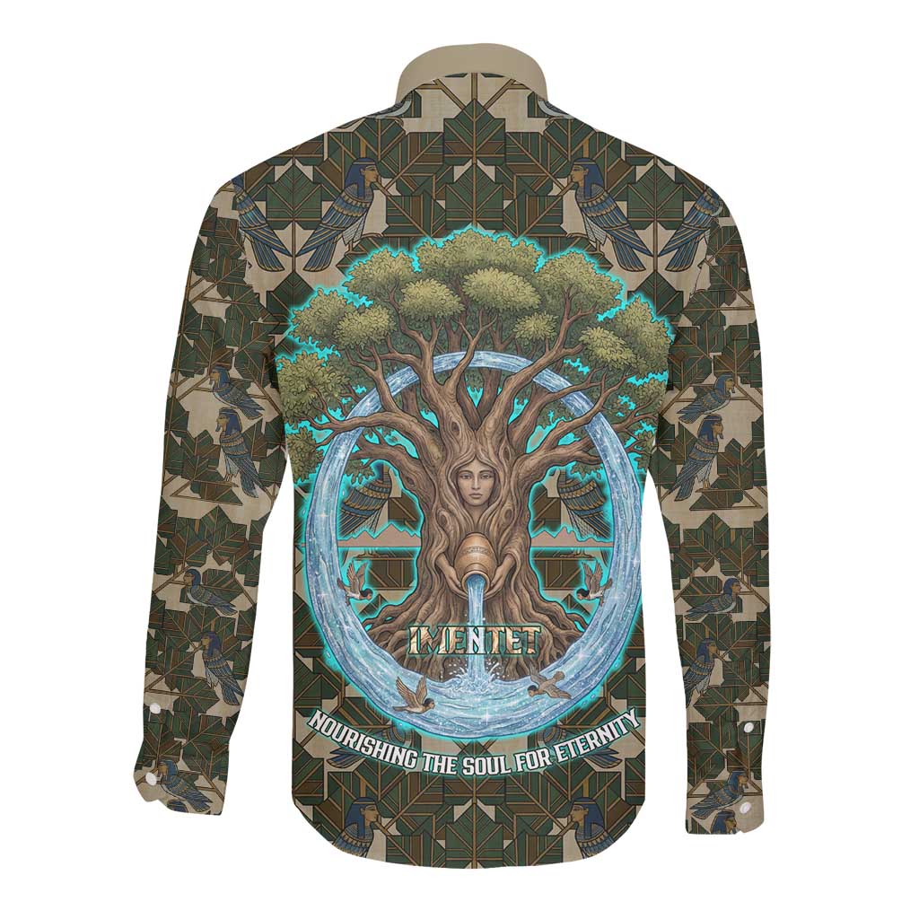 Imentet Egyptian Long Sleeve Button Shirt with Eye of Horus and Eternal Tree in Afterlife
