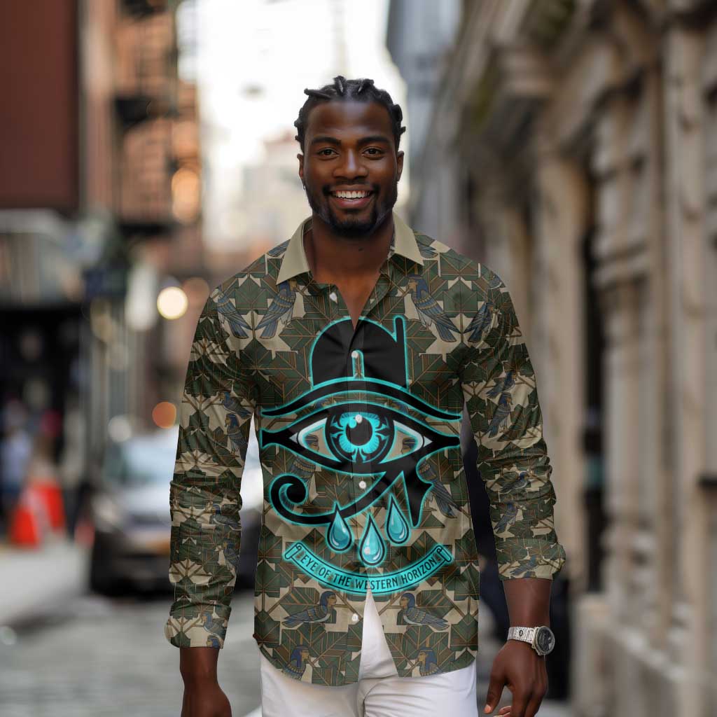 Imentet Egyptian Long Sleeve Button Shirt with Eye of Horus and Eternal Tree in Afterlife