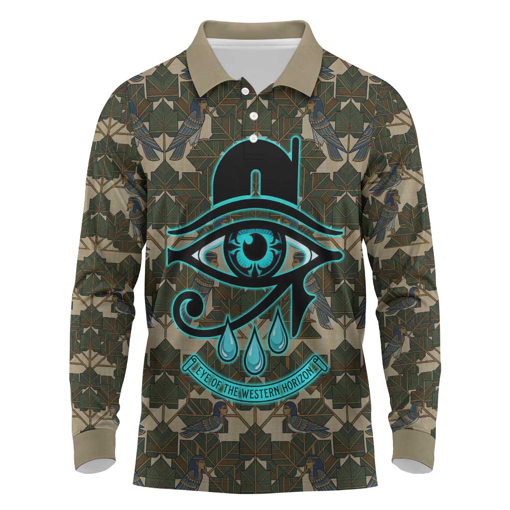 Imentet Egyptian Long Sleeve Polo Shirt with Eye of Horus and Eternal Tree in Afterlife