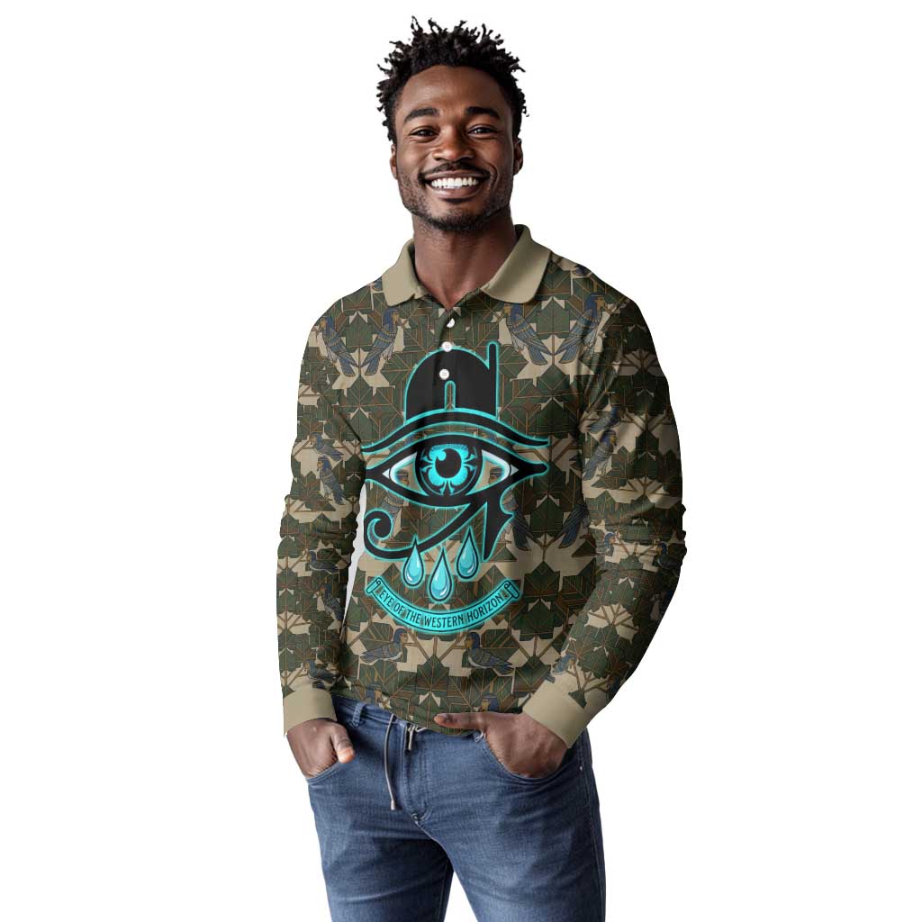 Imentet Egyptian Long Sleeve Polo Shirt with Eye of Horus and Eternal Tree in Afterlife